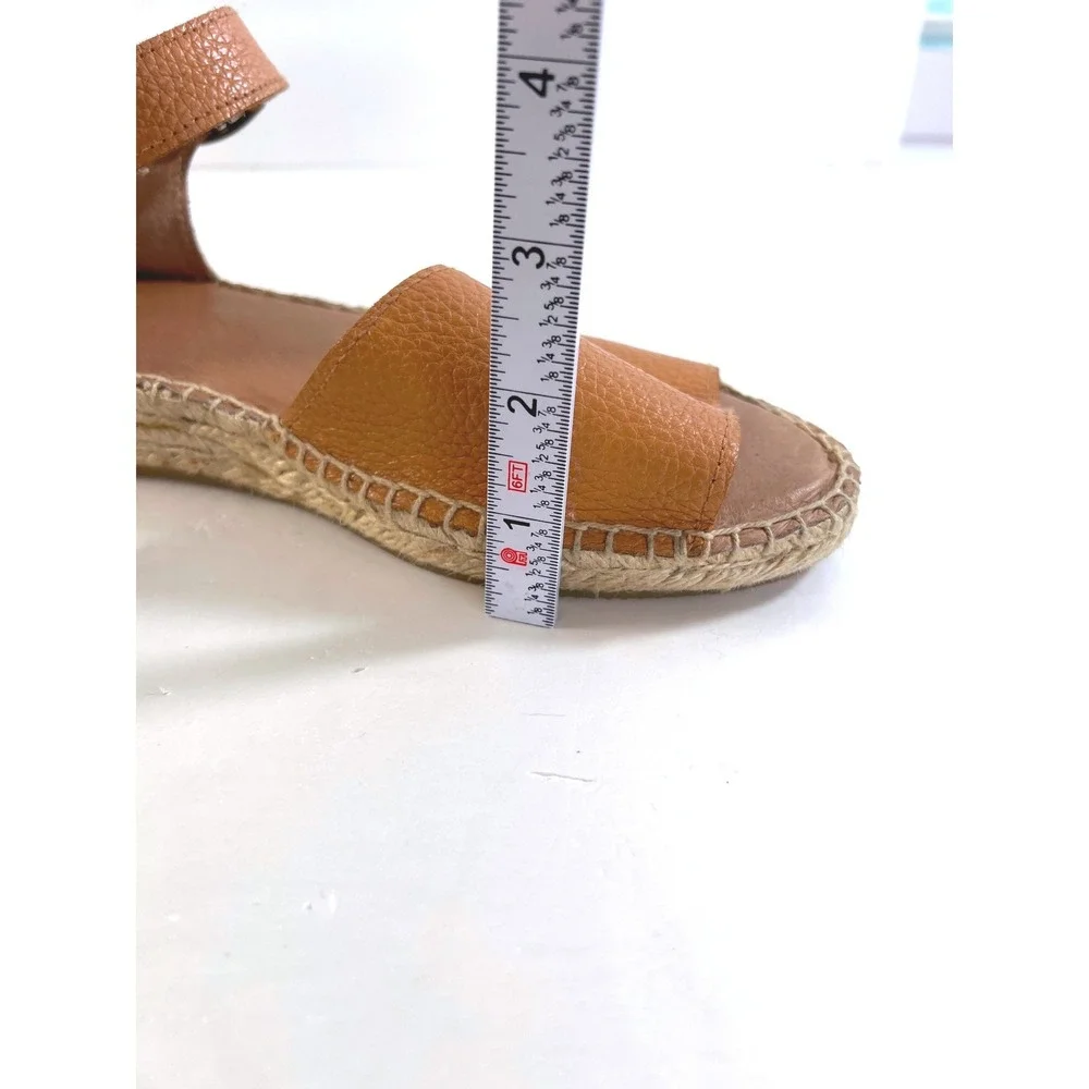 Soludos Womens Tan Pebbled Leather Ankle Strap Espadrille Sandals Size 7.5 Flat